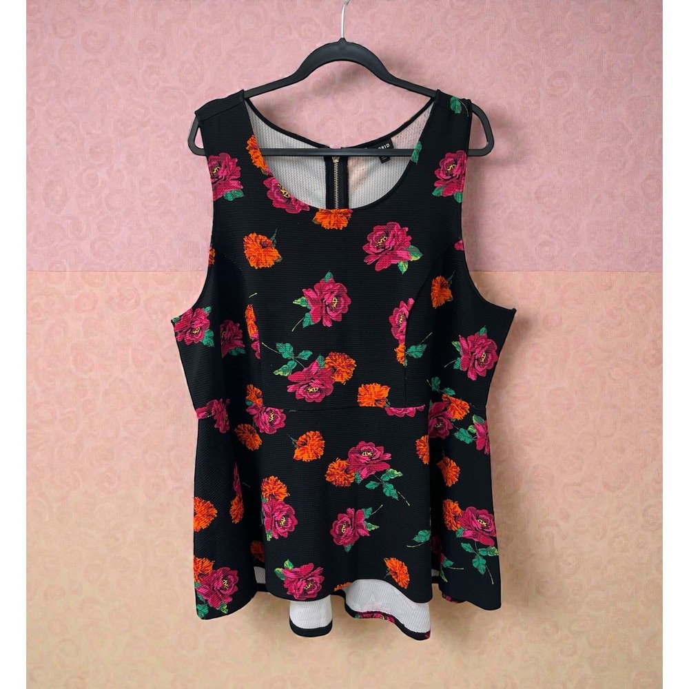 Torrid Tunic Floral Fit Flare SIZE 4 Sleeveless Black High low orange fuchsia